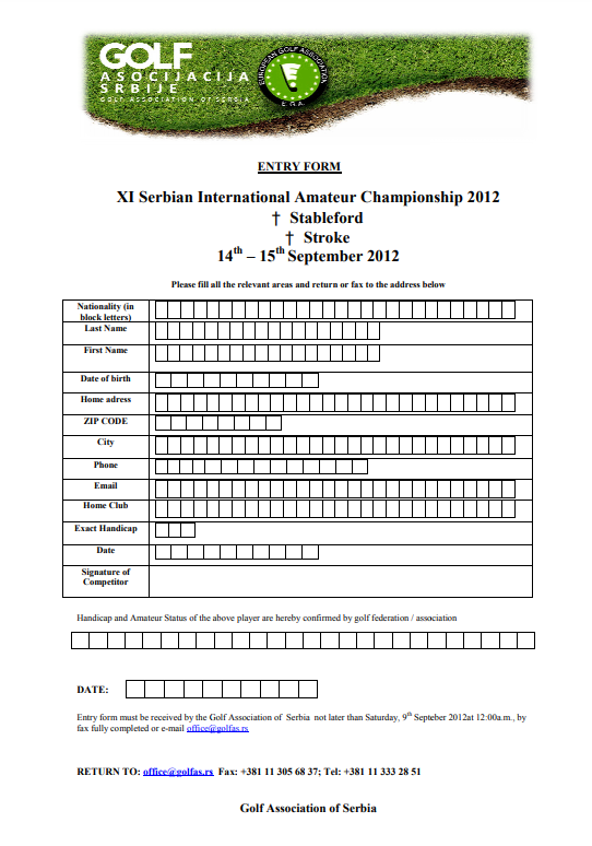 XI Internacionalno amatersko prvenstvo Srbije 14-15. 09. 2012. prijavni formular